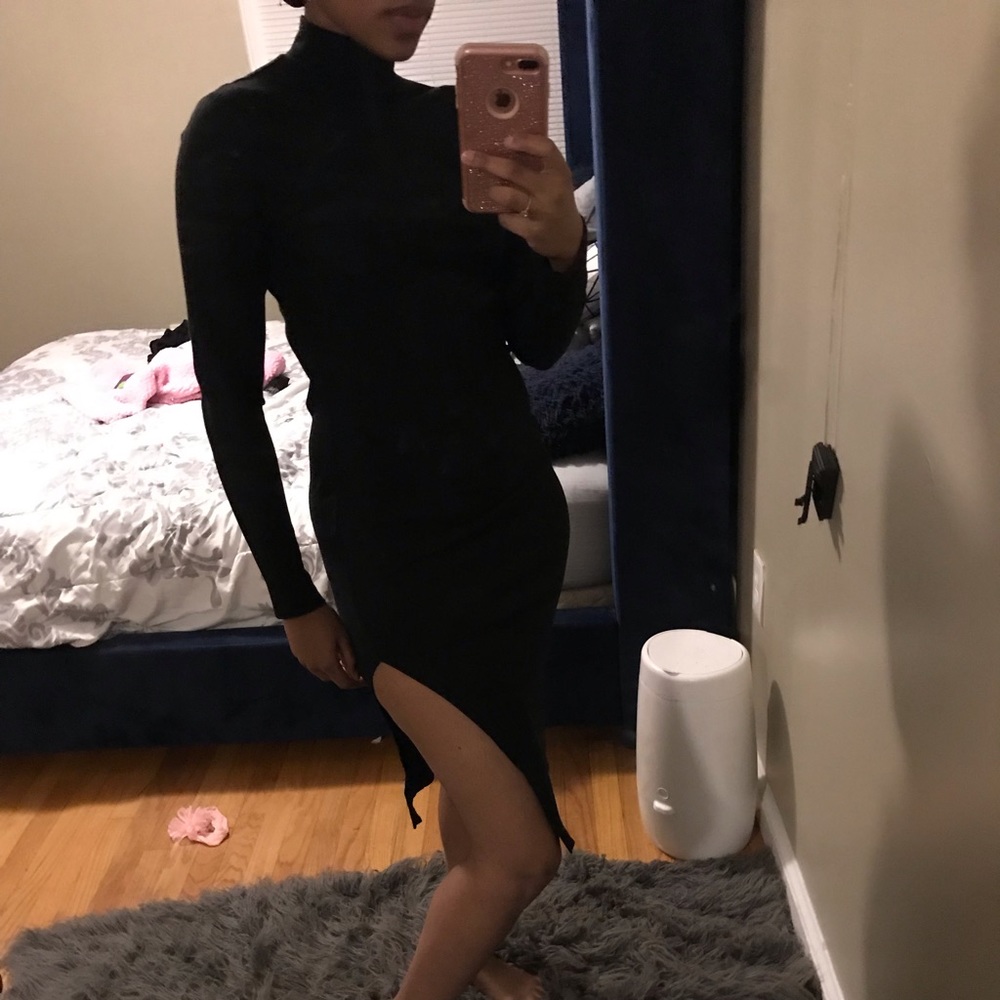 Black mock neck dress